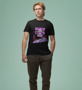 Night Mission: Retro Space Cadet Graphic Printed Black T-Shirt