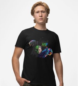 Cosmic Warzone: Alien vs Human Graphic Printed Black T-Shirt