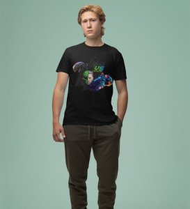 Cosmic Warzone: Alien vs Human Graphic Printed Black T-Shirt