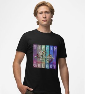 Tiffin in Orbit: Astronaut Lunchtime Galaxy Graphic Printed Black T-Shirt