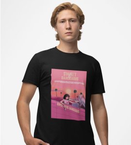 Sassy Sunset: Dangerous in Pink Graphic Printed Black T-Shirt