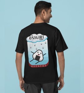 Cloudy Skies: Rice Ball Rain Graphic Printed Black T-shirt
