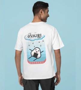 Cloudy Skies: Rice Ball Rain Graphic Printed White T-shirt
