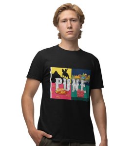 Legacy of Forts, Spice of Misal: Pune's Cultural Fire Graphic Printed Black T-Shirt for Men