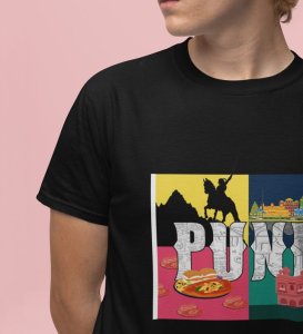 Legacy of Forts, Spice of Misal: Pune's Cultural Fire Graphic Printed Black T-Shirt for Men