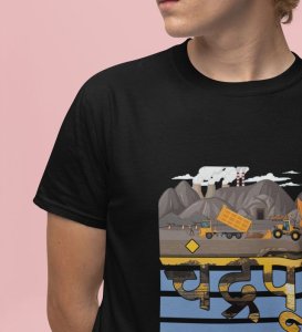 From Coal to Culture: Chandrapur's Heritage and Spirituality Graphic Printed Black T-Shirt for Men