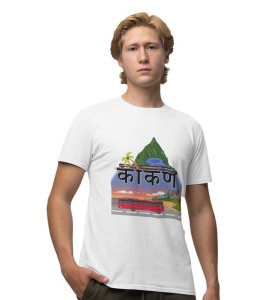 Lal Pari Lights & Railway Tracks: Kokan's Soulful Journey Graphic Printed White T-Shirt for Men