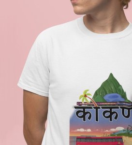Lal Pari Lights & Railway Tracks: Kokan's Soulful Journey Graphic Printed White T-Shirt for Men