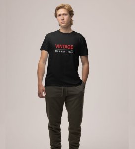 Beauty of Mumbai: in Yellow Black Taxi Graphic Printed Black T-Shirt