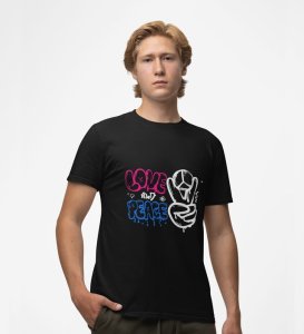 Love + Peace Vibe: Graphic Printed Black T-Shirt