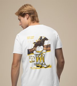 Saddle Beauty: Girl with Horse Graphic Printed White T-Shirt