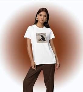 Curious Instinct: Cat with Button Graphic Printed White T-Shirt