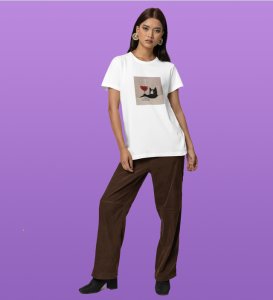 Refined Rebellion: Feline Wine Moment Graphic Printed White T-Shirt