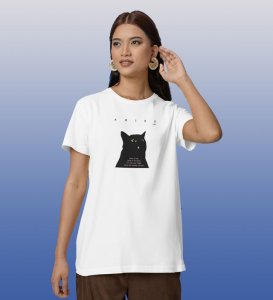 Cosmic Claws: Aries Cat Attitude Graphic Printed white T-Shirt
