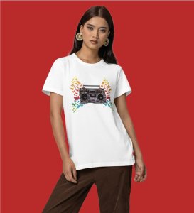 Wings of Melody: Retro Music Pop Graphic Printed Black T-Shirt
