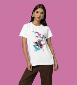 Dream in Sound: Butterfly Notes and Vibes Graphic Printed Black T-Shirt