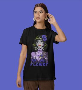 Soulful Petals: The Ukiyo-e Flower Within Graphic Printed Black T-Shirt
