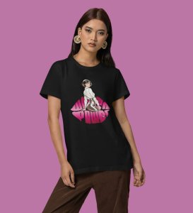 Bold Charm: Woman Power Graphic Printed Black T-Shirt