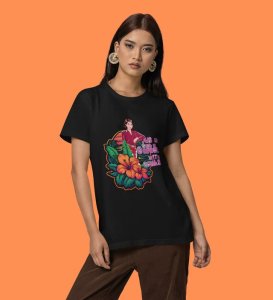 Floral Focus: Just a Girl with Goals Graphic Printed Black T-Shirt