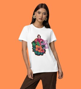 Floral Focus: Just a Girl with Goals Graphic Printed White T-Shirt