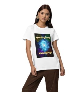Mystic Motion: Quantum Energy Graphic Printed White T-Shirt