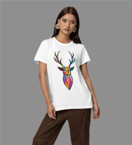 Rainbow Horned Vision: Graphic Printed White T-Shirt