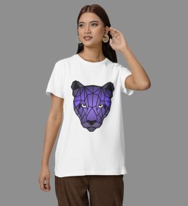 Violet Shadow Beast: Graphic Printed White T-Shirt