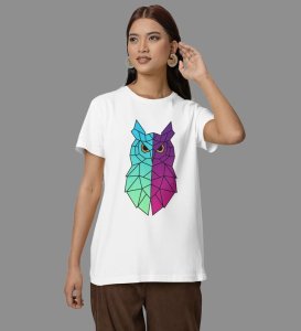 Owl of Two Worlds: Graphic Printed White T-Shirt