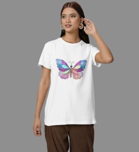 Butterfly Dreams Unfold: Graphic Printed White T-Shirt