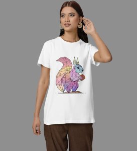 Squirrel of Pastel Realms: Graphic Printed White T-Shirt