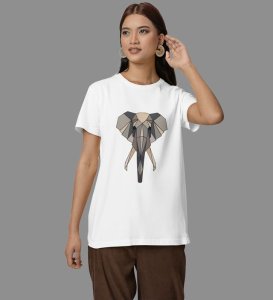 Elephant Elegance in Angles: Graphic Printed White T-Shirt