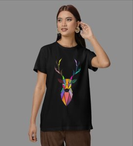 Rainbow Horned Vision: Graphic Printed Black T-Shirt