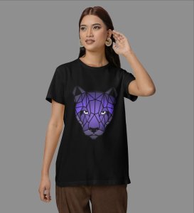 Violet Shadow Beast: Graphic Printed Black T-Shirt