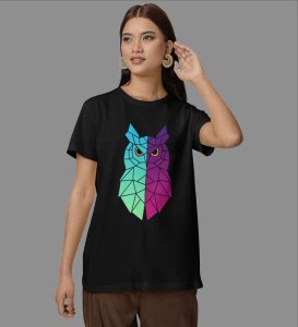 Owl of Two Worlds: Graphic Printed Black T-Shirt