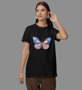 Butterfly Dreams Unfold: Graphic Printed Black T-Shirt