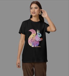 Squirrel of Pastel Realms: Graphic Printed Black T-Shirt
