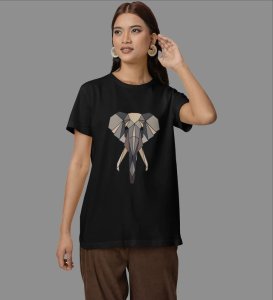 Elephant Elegance in Angles: Graphic Printed Black T-Shirt
