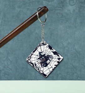 Whimsical Halloween Spider Web Scene Printed Keychain Pack of 2