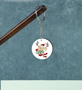 Cute Christmas Reindeer with Festive Message Printed Round Keychain Pack of 2
